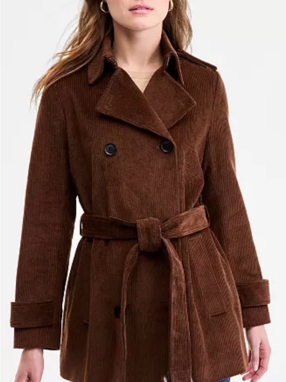 ✨BCBG✨ Corduroy Double-Breasted Belted Trench Coat